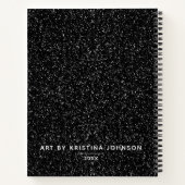 Elegant zwart wit glitter kunstenaar schetsboek notitieboek (Achterkant)
