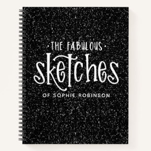 Elegant zwart wit glitter schetsboek notitieboek