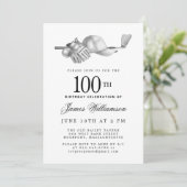 Elegant Zwart Wit Golf 100e Verjaardagsfeest Kaart (Staand voorkant)