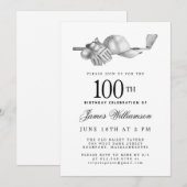 Elegant Zwart Wit Golf 100e Verjaardagsfeest Kaart (Voorkant / Achterkant)