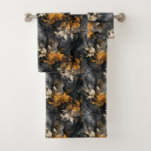 Elegant Zwart Wit Goud Bloemen Herhalend Patroon Bad Handdoek (Insitu)