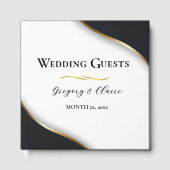 Elegant Zwart Wit Goud Bruiloft Gastenboek (Voorkant)