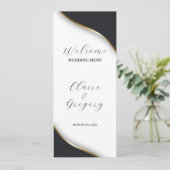 Elegant Zwart Wit Goud Bruiloft Menu (Staand voorkant)