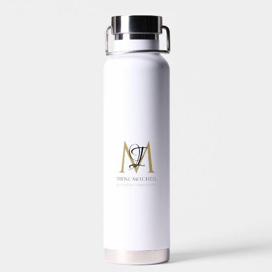 Elegant Zwart Wit Goud Eenvoudig Monogram Naam Waterfles (Achterkant)