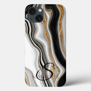 Elegant zwart wit goud marmer iPhone 13 hoesje