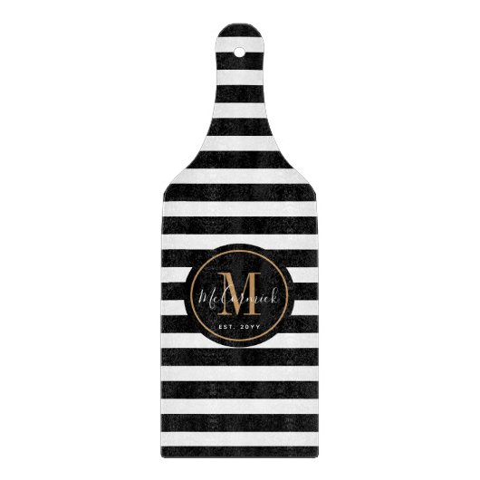Elegant Zwart Wit Goud Monogram Gepersonaliseerd Snijplank (Voorkant)