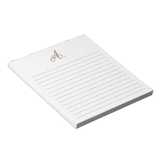 Elegant Zwart Wit Goud Script Monogram Gevoerd Notitieblok (Schuin)