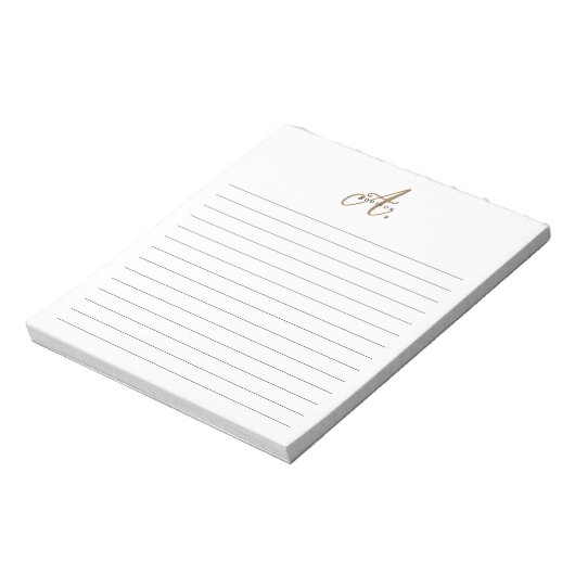 Elegant Zwart Wit Goud Script Monogram Gevoerd Notitieblok (Gedraaid)