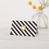Elegant Zwart Wit Goud Streep Bruiloft Plaats Kaar (Achterkant)