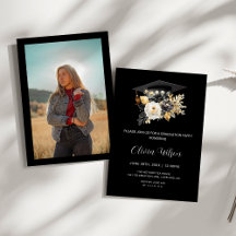 Elegant zwart wit gouden bloemen Foto Afstuderen