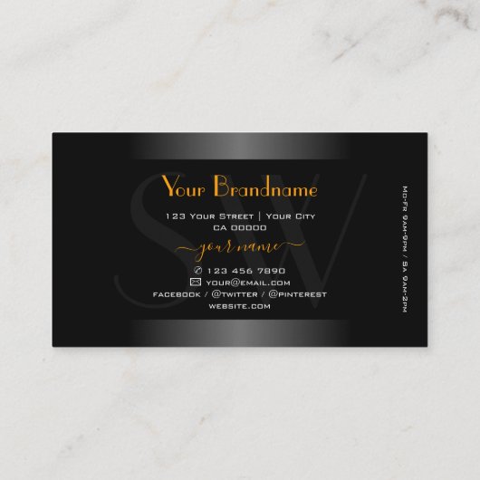 Elegant Zwart Wit Gradiënt Oranje Lijst Monogram Visitekaartje (Achterkant)