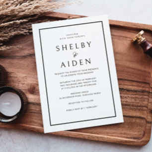 Elegant Zwart & Wit Grens Moderne Huwelijk Kaart