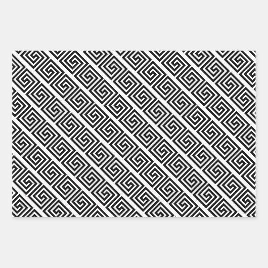 Elegant zwart-wit Grieks toetsenbord mander patroo Inpakpapier Vel (Voorkant 3)