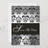 ELEGANT ZWART WIT GRIJS DAMASK MONOGRAM Bruiloft Save The Date (Voorkant)