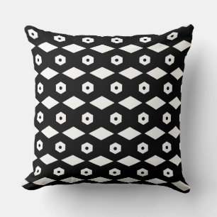 Elegant Zwart & Wit Hexagon Patroon Kussen
