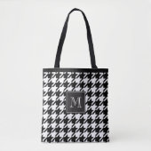 Elegant zwart-wit Houndstooth Monogram Draagtas (Voorkant)