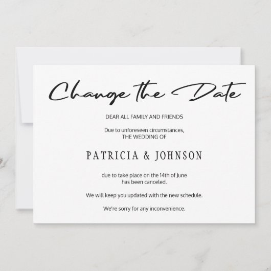 Elegant zwart-wit huwelijk verandert de datum save the date (Voorkant)