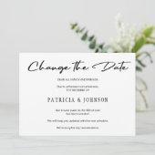 Elegant zwart-wit huwelijk verandert de datum save the date (Staand voorkant)