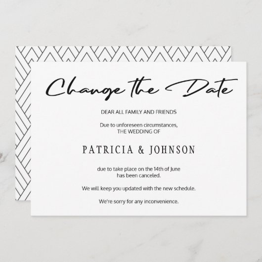 Elegant zwart-wit huwelijk verandert de datum save the date (Voorkant / Achterkant)