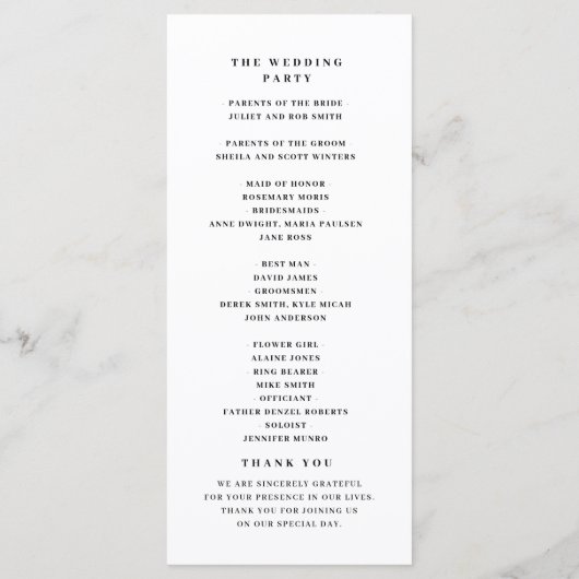 Elegant zwart-wit huwelijksprogramma programma (Achterkant)