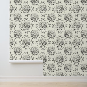 Elegant  Zwart Wit Hydrangea Bow Pattern Behang