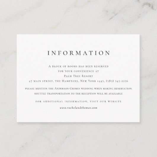 Elegant Zwart Wit Informatie Bruiloft Informatiekaartje (Voorkant)