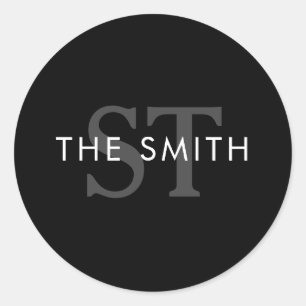 Elegant zwart-wit Initiaal Monogram Custom Ronde Sticker