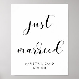 Elegant zwart-wit 'Just married' trouwbord Poster