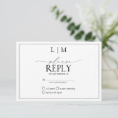 Elegant zwart-wit kalligrafie monogram RSVP (Staand voorkant)