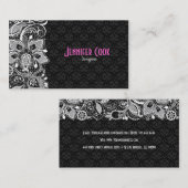 Elegant Zwart & Wit  Kant & Damasks 2 Visitekaartje (Voorkant / Achterkant)