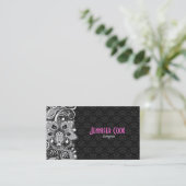 Elegant Zwart & Wit  Kant & Damasks 2 Visitekaartje (Staand voorkant)