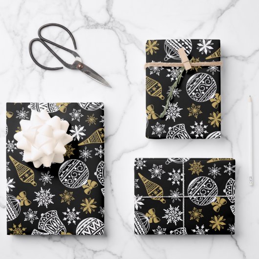 Elegant zwart-wit kerst inpakpapier (Voorkant)