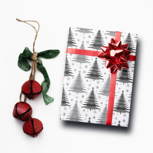 Elegant zwart-wit kerstboom patroon cadeaupapier