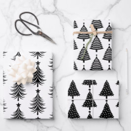 Elegant zwart-wit kerstboom patroon inpakpapier vel