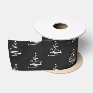Elegant Zwart Wit Kerstboom Patroon Lint