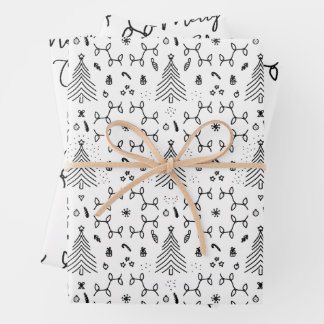 Elegant Zwart Wit Kerstmis Pine Tree Patroon Inpakpapier Vel