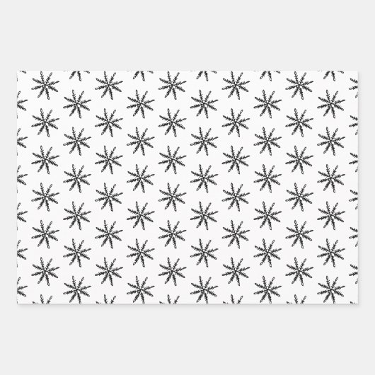 Elegant Zwart Wit Kerstmis Sneeuwvlok Patroon Inpakpapier Vel (Voorkant 3)