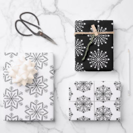 Elegant Zwart Wit Kerstmis Sneeuwvlok Patroon Inpakpapier Vel