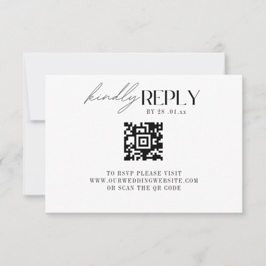 Elegant Zwart & Wit Klassiek Script QR-code RSVP Kaartje (Voorkant)