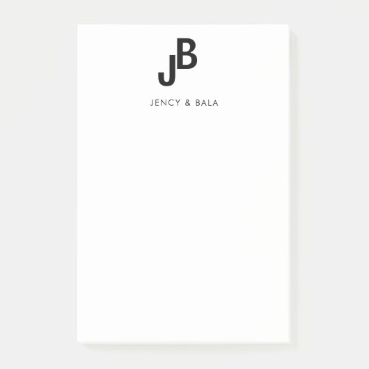 Elegant zwart-wit koppelmonogram post-it® notes (Voorkant)