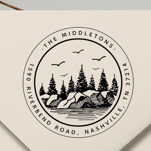 Elegant zwart-wit landschapsretouradres 	rubberstempel