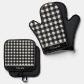 Elegant Zwart & Wit Lumberjack Plaid Custom Ovenwant & Pannenlap Set (Voorkant / Achterkant)