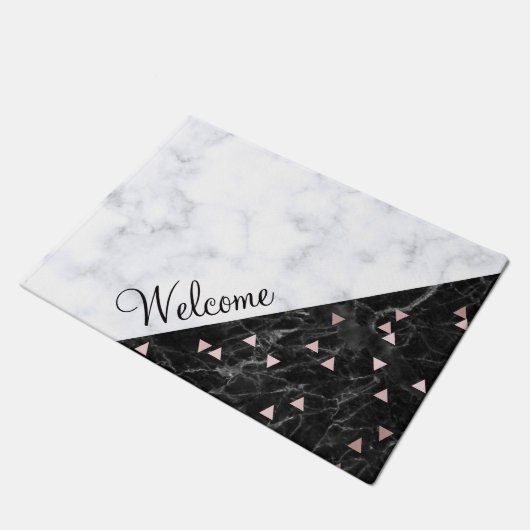 elegant zwart wit marmer roos goud geometrisch deurmat (Schuin)