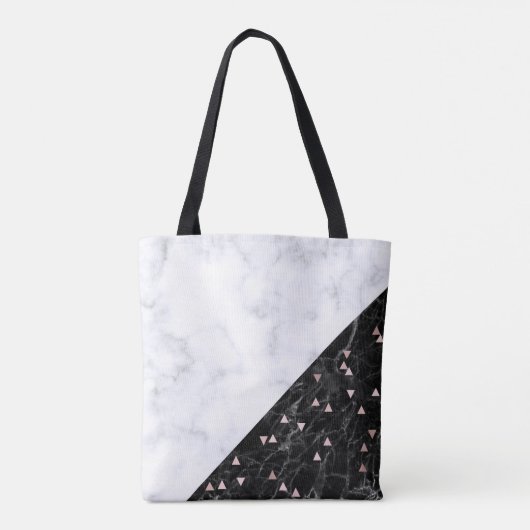 elegant zwart wit marmer roos goud geometrisch tote bag (Achterkant)