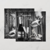 Elegant zwart wit Masquerade Party Kaart (Voorkant / Achterkant)