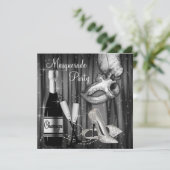 Elegant zwart wit Masquerade Party Kaart (Staand voorkant)