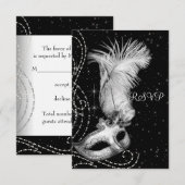 Elegant zwart-wit Masquerade Party RSVP (Voorkant / Achterkant)