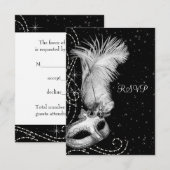 Elegant zwart wit Masquerade Party RSVP Kaartje (Voorkant / Achterkant)