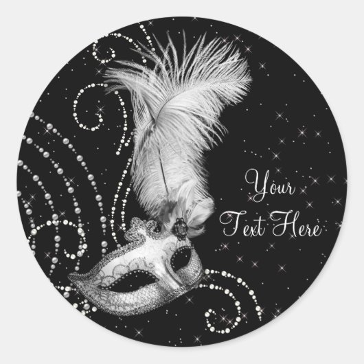 Elegant Zwart Wit Masquerade Party Stickers (Voorkant)