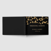 Elegant zwart-wit met gouden bladeren bruiloft gastenboek (Volledig)